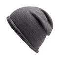 Unisex dark grey rabbit fur knit beanie featuring a minimalist rolled edge design - One Size / Dark Gray