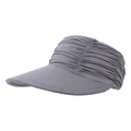 Detail of grey pleated wide-brim sun hat showing elastic cooling fabric and UV protection - Light Gray