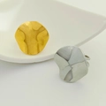 Minimalist stainless steel ring set with irregular hammered textures in gold and silver - Crumpled Square