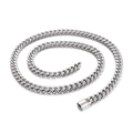 Collar de cadena cubana plateada para hombre en acero inoxidable pulido con cierre cuadrado - Collar Color Acero (KN226665-KFC)