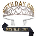 Kit fête d'anniversaire avec diadème en strass et écharpe en satin noir et doré - Taille unique / Combinaison de Fête de Célébration (Set 4)