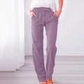 Women's casual lilac cotton linen wide-leg pants with elastic drawstring waist - S / Light Purple
