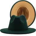 Classic two-tone wool fedora hat with dark green exterior and camel interior flat brim - Dark Green/Camel