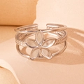 Titanium steel open ring with a three-layer band and central matte 3D flower detail - Three Layer Flower Style (5) / Steel
