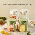 Set of 4 glass spice jars in white and green with ergonomic handles and spoons - 4-Piece Set Airtight Spice Jar | White*2 + Green*2 (1200ml Total)