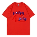 Red Independence Day T-shirt with Happy 4th of July heart print and casual crew neck - Red 318 / XS