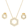Set gioielli geometrici dorati con collana esagonale e orecchini a lobo con cristalli - Oro