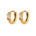 Gold plated stainless steel hoop earrings with rectangle clear cubic zirconia stones - White Rhinestone