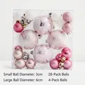 Pink and white Christmas ball set with 6cm patterned ornaments and 3cm glitter balls - Pink Square Set Balls (32 Pieces)