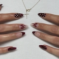 Unghie a pressione stiletto rosso vino con pois e design a fiocco francese - Stile Fiocco Rosso Vino a Pois (JP3741)