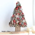 Miniature Christmas tree with natural pine cones and red berries on wooden base, 50cm tall - Pine Cone Tower Christmas Tree / Approx 50cm