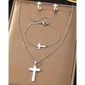 Set di gioielli a croce in acciaio inossidabile argento con collana e bracciale - Argento