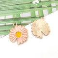 Pink daisy alloy oil drop pendant accessories for DIY jewelry making and earrings - Open Pink Daisy (12066) / 18x21mm