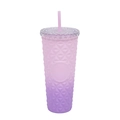 Pink to purple gradient studded tumbler with diamond texture and matching straw - Gradient Light Purple Purple