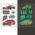 Waterproof luminous racing car temporary tattoo stickers with glowing motorsports designs - Racing Glow Style (WS-K234)
