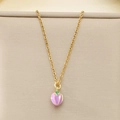 Macro view of purple mangosteen fruit pendant on a delicate gold titanium steel chain - Purple Bud Style (KN292100-Z)