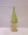 Green cone jewelry display stand with gold star top and metal base Christmas tree design - Grass Green