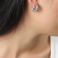 Silver C-shaped titanium steel hoop earring with double rows of sparkling cubic zirconia - Steel Color White Zircon