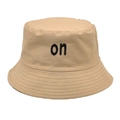Detailed view of khaki cotton bucket hat with black embroidered on letter stitching - M (56-58cm) / Khaki