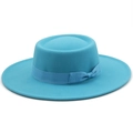 Cappello fedora in lana celeste con nastro di raso abbinato per uomo e donna stile elegante - M (56-58cm) / Blu Lago