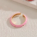 Pink enamel open ring with gold trim and zircon accents for dopamine style fashion - Pink