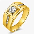 Classic men's gold ring featuring a brilliant round center stone and side accents - White Diamond [white Copper Plated With Gold] Ljz-90 / Adjustable Open