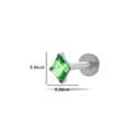 Titanium flat back stud with square green zircon setting, size 0.46cm by 0.36cm - Green Square Style (589-3# Silver)
