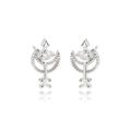 Silver heart and arrow stud earrings with clear zircon stones and metallic finish - E2548 Platinum White Zircon