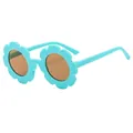 Light blue flower shaped kids sunglasses with round brown lenses in C4 style - Turquoise Green Frame Brown Lens