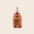 Cute brown plush Capybara card holder keychain with red pom-pom and clear window - Red Card Holder