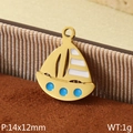 Golden sailboat pendant 14x12mm with white and blue enamel for DIY jewelry making - Sailboat Style (KLJ9548-ZLA)