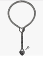 Detail of gothic black metal Cuban chain with heart-shaped padlock and decorative key - Gun Black Heart Lock-6MM