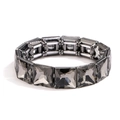 Macro shot of geometric square grey crystals on gunmetal flexible link bracelet - Gray Black Style (CB0040QJ)