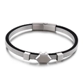 Modisches mehrlagiges Netzkettenarmband mit schwarzer Baumwollkordel und Magnetverschluss - Silber