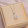 Elegant gold titanium necklace with sparkling double-layered cubic zirconia pendant - 6057 Layered Square Zircon / Silver White Zircon