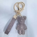 Sparkling purple rhinestone teddy bear keychain with gold clasp and glitter wristlet strap - Light Purple