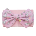 Pink nylon baby headband with large bow featuring unicorn and rainbow cartoon prints - #9 Unicorn