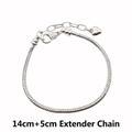 Adjustable silver snake chain bracelet 14cm with 5cm heart charm extension - 14cm+5cm Extender / Silver