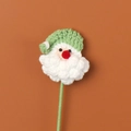 Handmade crochet Santa Claus flower bouquet topper with green hat and white beard - Santa Head Stem - Light Green Hat Green Stem
