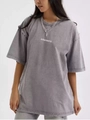 Oversized γκρι βαμβακερό t-shirt σε ρετρό στυλ με στάμπα interesno στο στήθος - S / Πλυμένο Γκρι