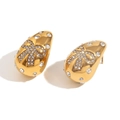 Gold plated 18K stainless steel stud earrings with butterfly rhinestone accents - Luxury Waterdrop Rhinestone Butterfly Studs / Gold