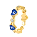 Adjustable golden evil eye ring featuring a blue heart-shaped zircon and round gems - Blue Heart Evil Eye Style (7664) / Gold Blue