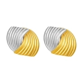 Minimalist 18K gold and silver plated stainless steel earrings with ribbed texture design - Ribbed Curved Bicolor Style (MS-547)