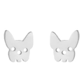 Polished silver stainless steel French Bulldog stud earrings in minimalist animal style - Steel Color