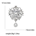 Broche vintage argentée avec strass et pendentif goutte, détails de 9,7x7,0 cm - Base Argent Blanc