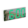 Rectangular white mirror alarm clock with green LED digital display on white background - Rectangular White Mirror Green Light