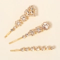 Detail of three-piece set of gold rhinestone hairpins with heart and floral patterns - Gold Flower Three-Piece Style (HS-J6449)
