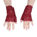 Gants courts sans doigts en dentelle pour femmes en rouge bordeaux avec fleurs - Fleur de Rose Rouge Vin