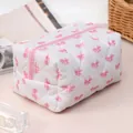 Neceser acolchado con estampado de lazos rosas y cierre de cremallera resistente - Lazo Rosa