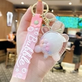 Pink cartoon turtle liquid keychain with moving sequins and Bubble strap accessory - Turtle Color Bead - White